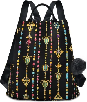 Jewelry Pattern Backpack for Women Anti Theft Large Fashion Travel Shoulder Bag Purse Rucksack Lightweight
