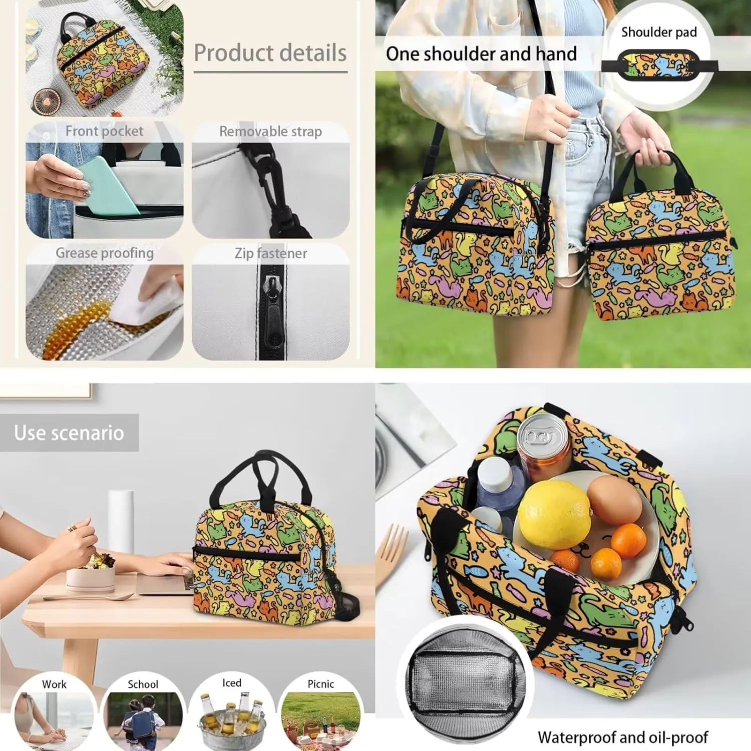 JHQFWMFJ Cat Backpacks for Girls Set De Mochila Y Lonchera Para Nias Cute Pencil Case for School Backpack for Kids 8-12 Insulated Lunch Bag for Kids