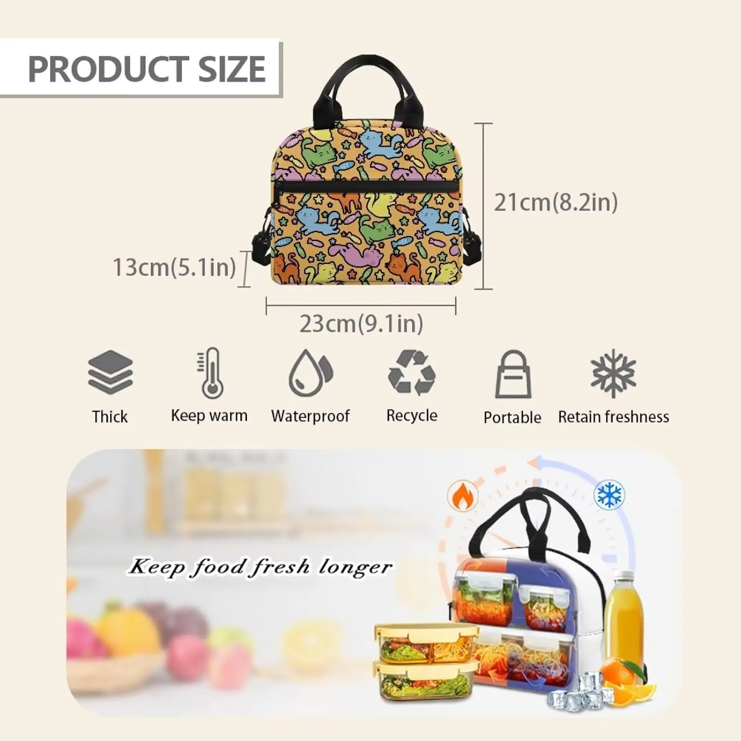 JHQFWMFJ Cat Backpacks for Girls Set De Mochila Y Lonchera Para Nias Cute Pencil Case for School Backpack for Kids 8-12 Insulated Lunch Bag for Kids