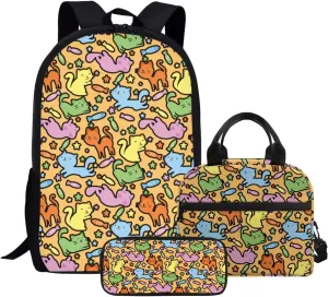 JHQFWMFJ Cat Backpacks for Girls Set De Mochila Y Lonchera Para Nias Cute Pencil Case for School Backpack for Kids 8-12 Insulated Lunch Bag for Kids