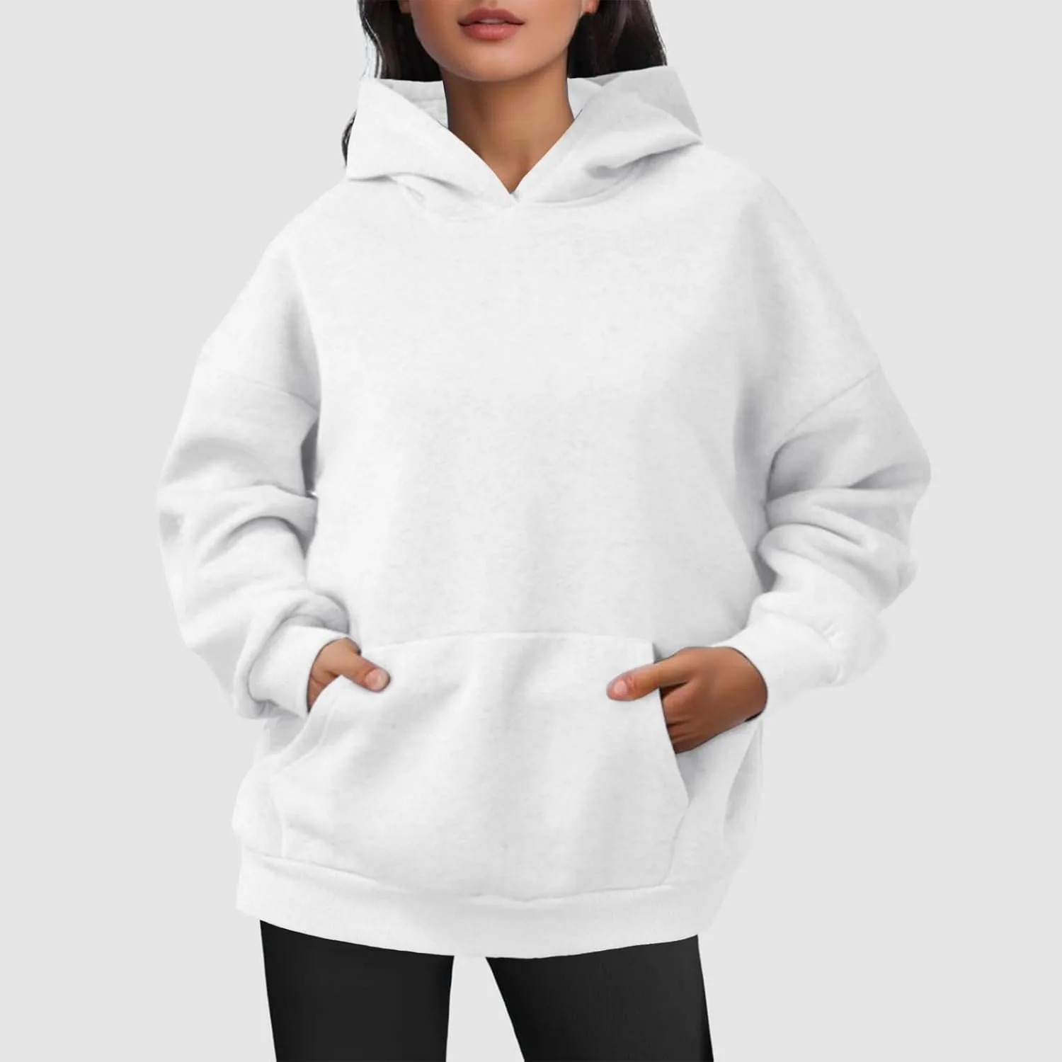JiXiang Hoodies for Women Oversized Pullover Artificial Long Sleeve Short Velvet Sweaters Sweatshirts Clothes with Pockets