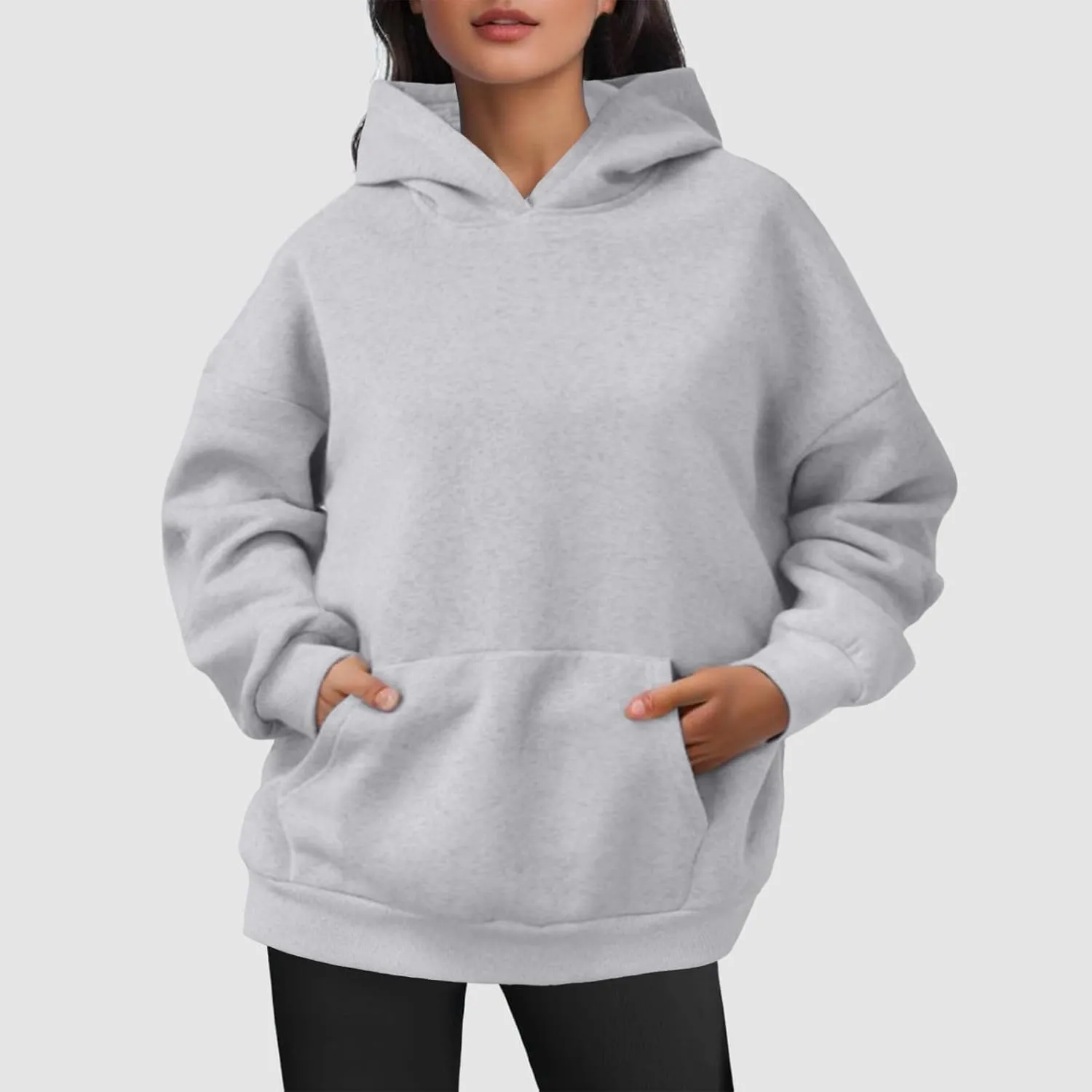 JiXiang Hoodies for Women Oversized Pullover Artificial Long Sleeve Short Velvet Sweaters Sweatshirts Clothes with Pockets