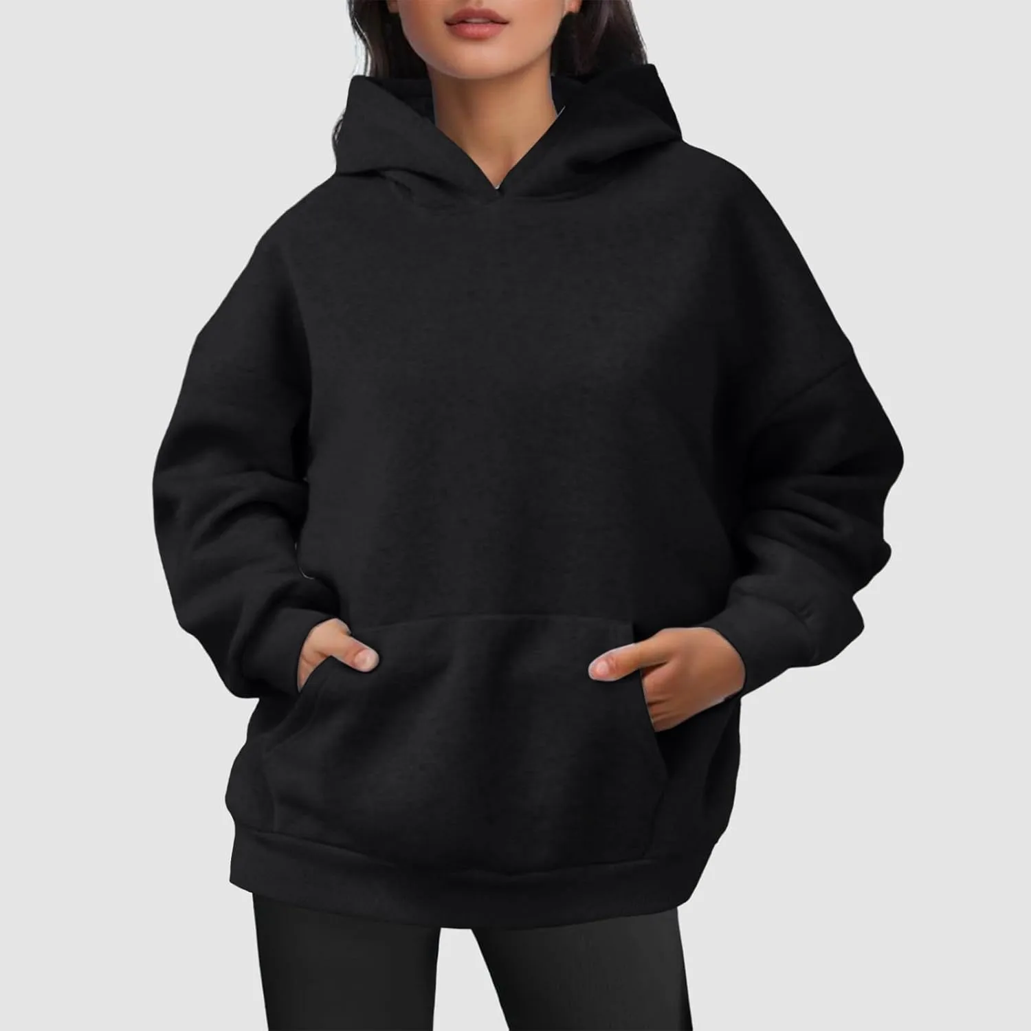 JiXiang Hoodies for Women Oversized Pullover Artificial Long Sleeve Short Velvet Sweaters Sweatshirts Clothes with Pockets