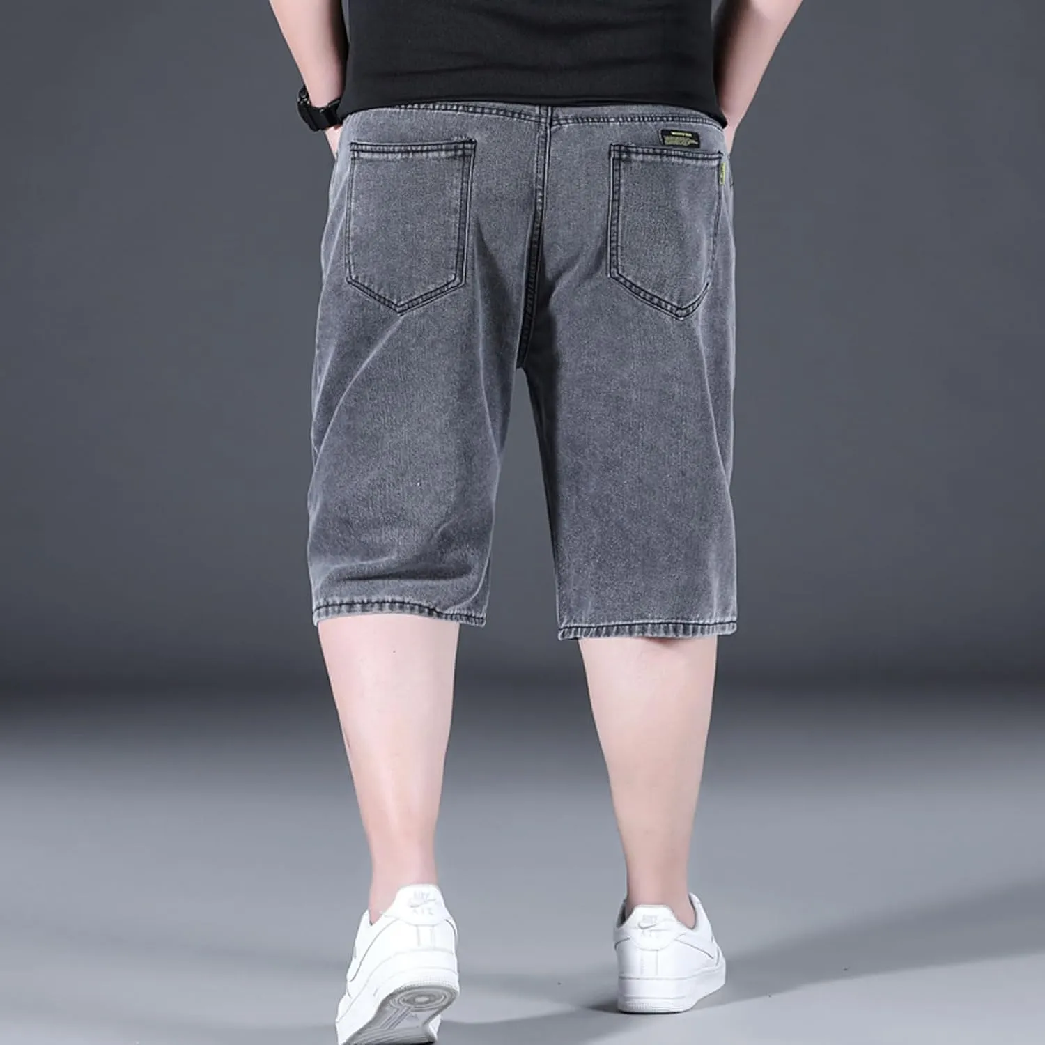 Jorts for Men Baggy Elastic Waist Pull On Denim Shorts Plus Size Straight Loose Jean Shorts Teen Boys Denim Jorts