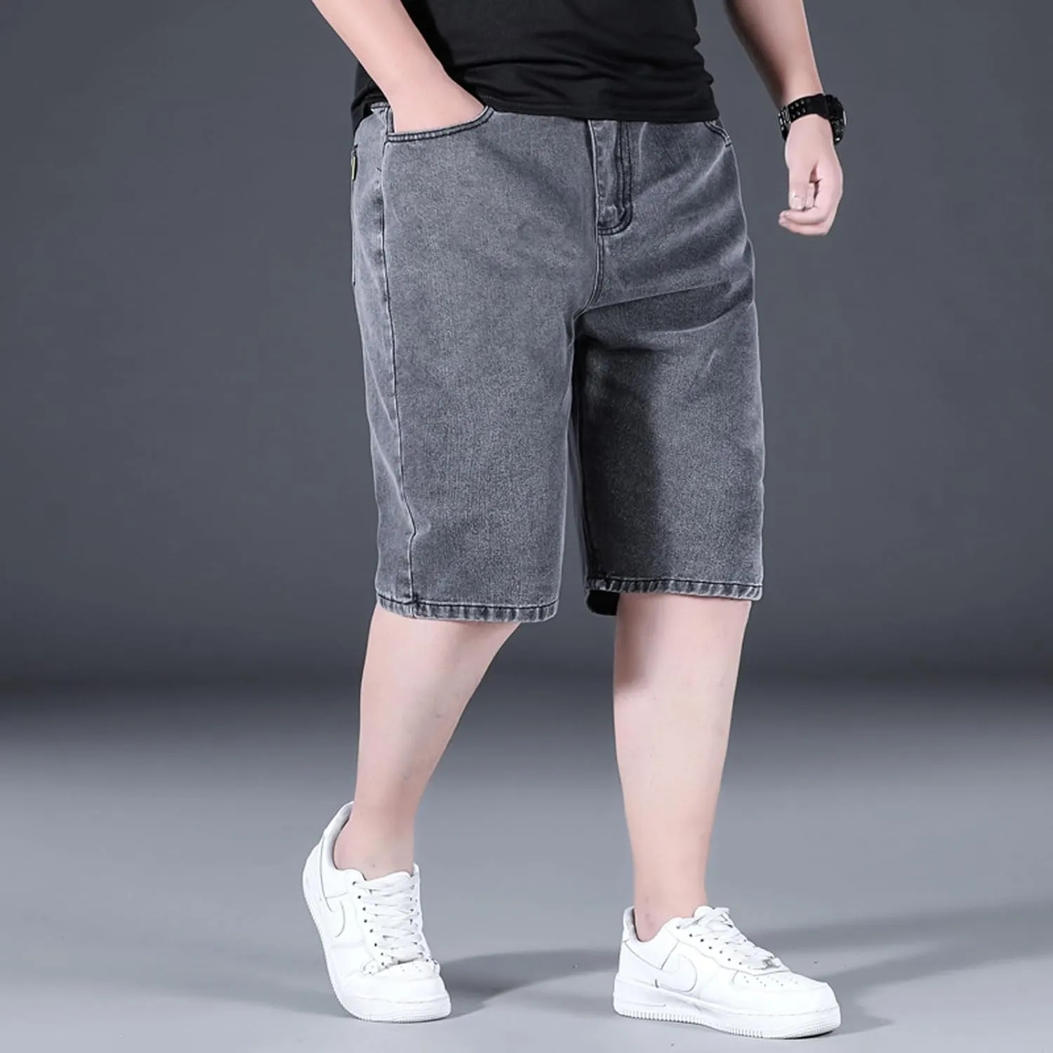 Jorts for Men Baggy Elastic Waist Pull On Denim Shorts Plus Size Straight Loose Jean Shorts Teen Boys Denim Jorts
