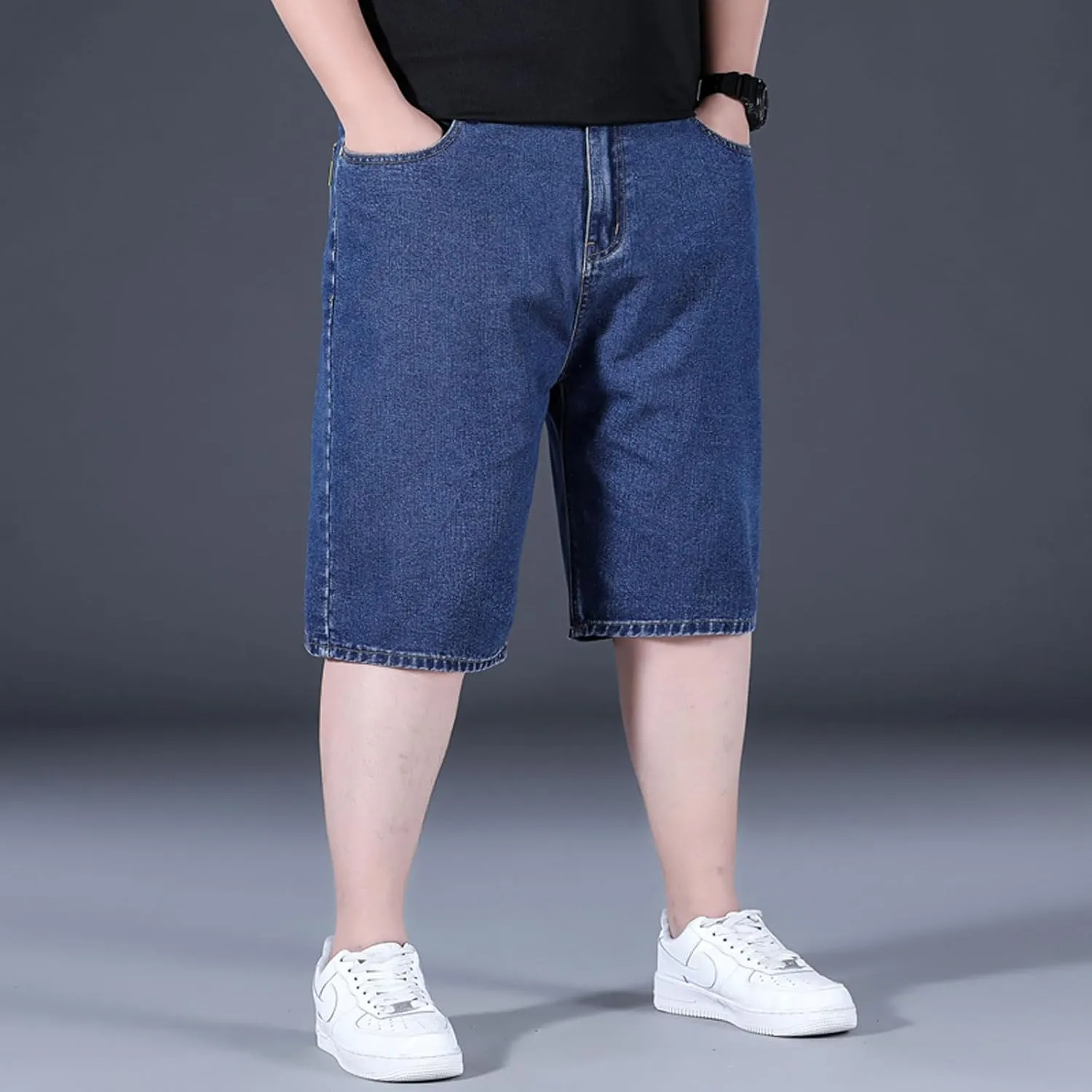 Jorts for Men Baggy Elastic Waist Pull On Denim Shorts Plus Size Straight Loose Jean Shorts Teen Boys Denim Jorts