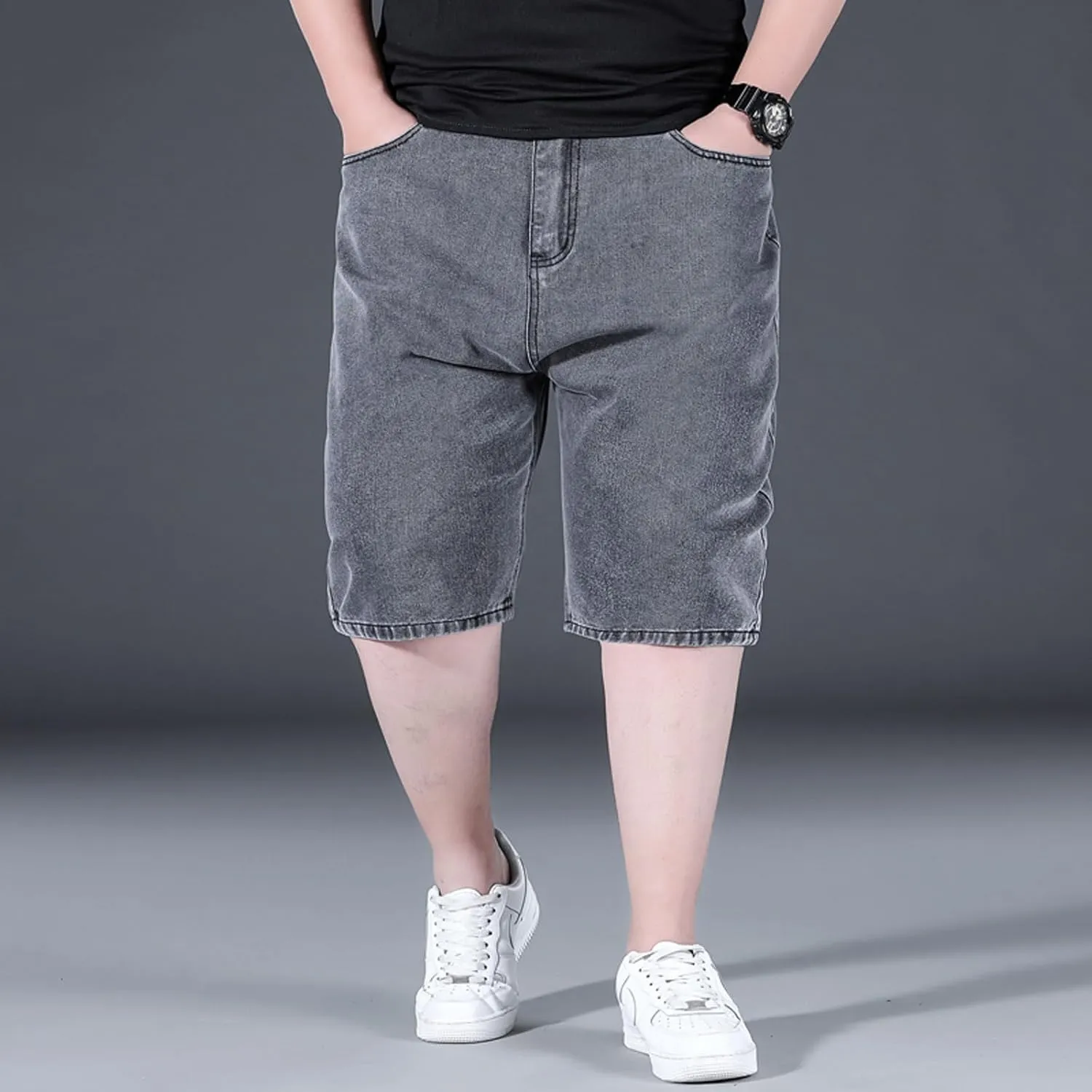Jorts for Men Baggy Elastic Waist Pull On Denim Shorts Plus Size Straight Loose Jean Shorts Teen Boys Denim Jorts