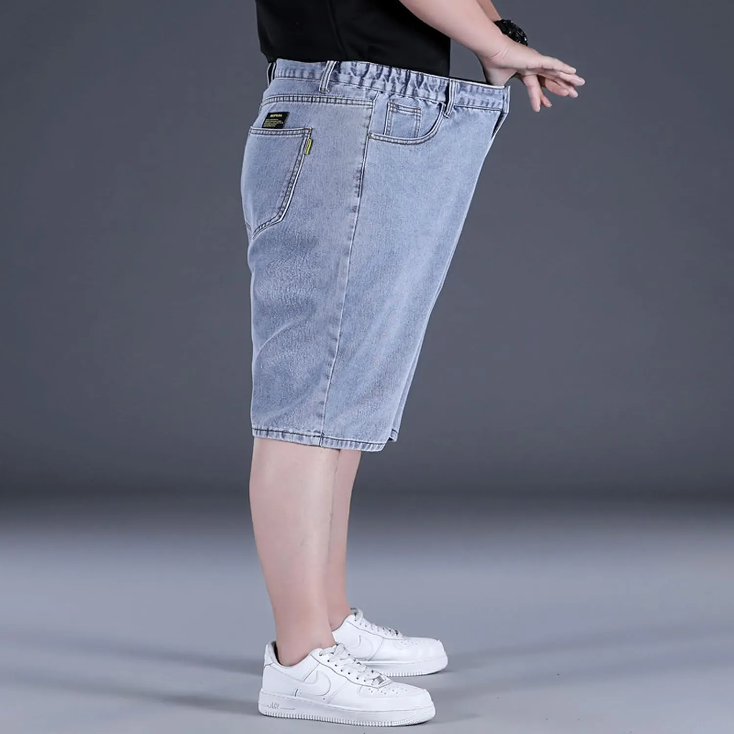 Jorts for Men Baggy Elastic Waist Pull On Denim Shorts Plus Size Straight Loose Jean Shorts Teen Boys Denim Jorts