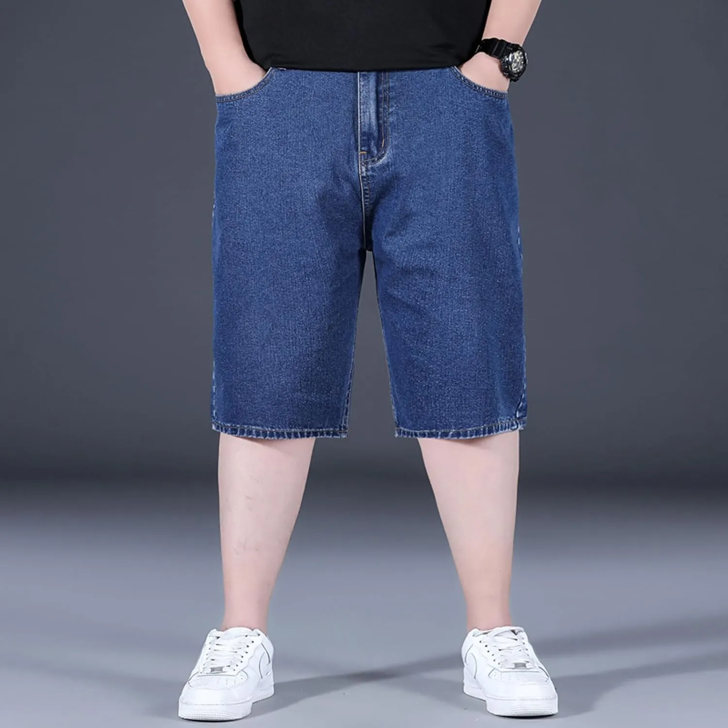 Jorts for Men Baggy Elastic Waist Pull On Denim Shorts Plus Size Straight Loose Jean Shorts Teen Boys Denim Jorts