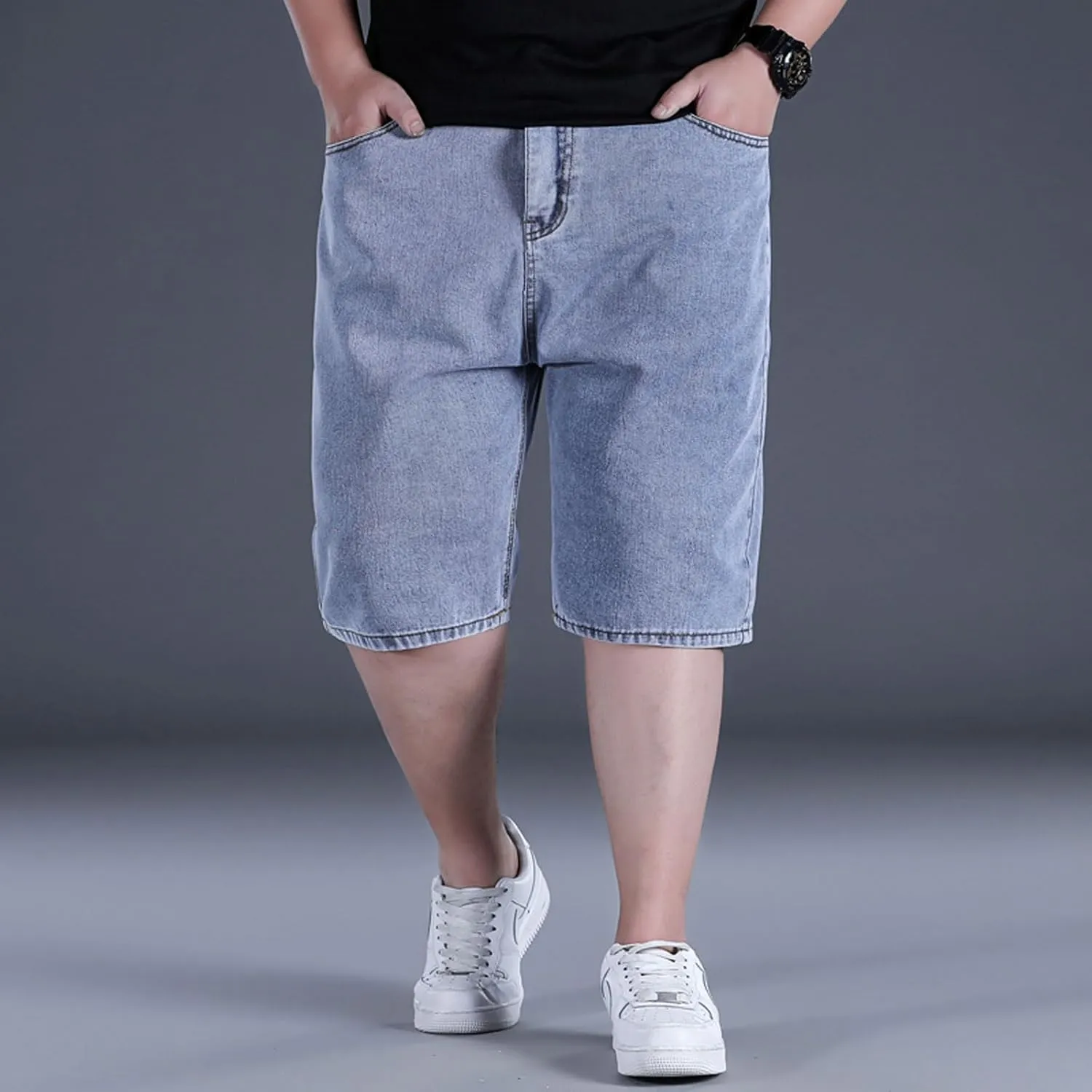 Jorts for Men Baggy Elastic Waist Pull On Denim Shorts Plus Size Straight Loose Jean Shorts Teen Boys Denim Jorts