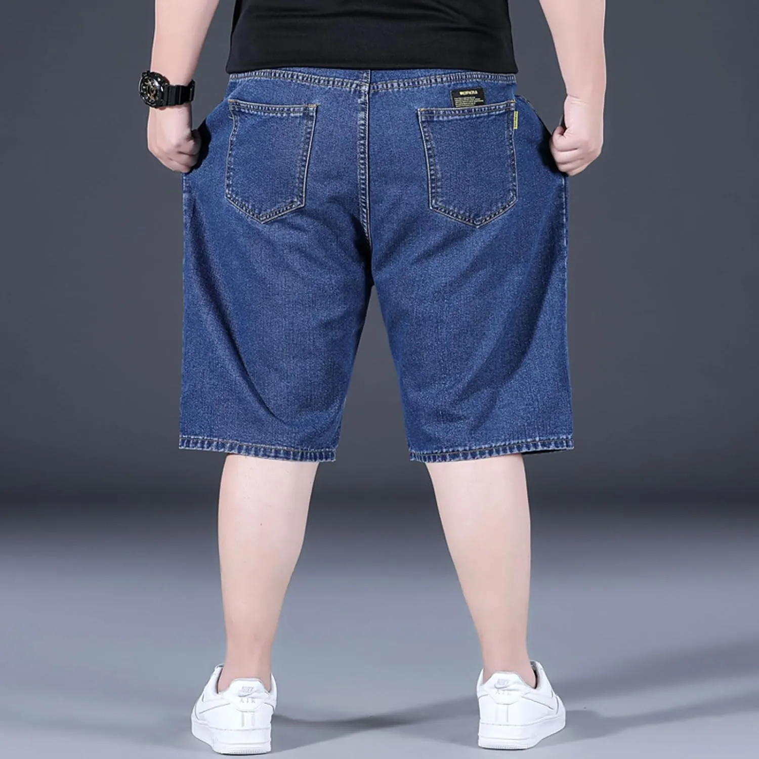 Jorts for Men Baggy Elastic Waist Pull On Denim Shorts Plus Size Straight Loose Jean Shorts Teen Boys Denim Jorts