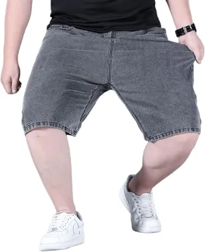 Jorts for Men Baggy Elastic Waist Pull On Denim Shorts Plus Size Straight Loose Jean Shorts Teen Boys Denim Jorts