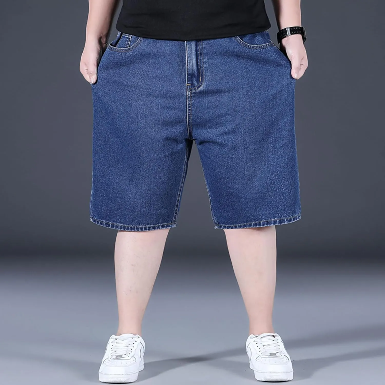 Jorts for Men Baggy Elastic Waist Pull On Denim Shorts Plus Size Straight Loose Jean Shorts Teen Boys Denim Jorts