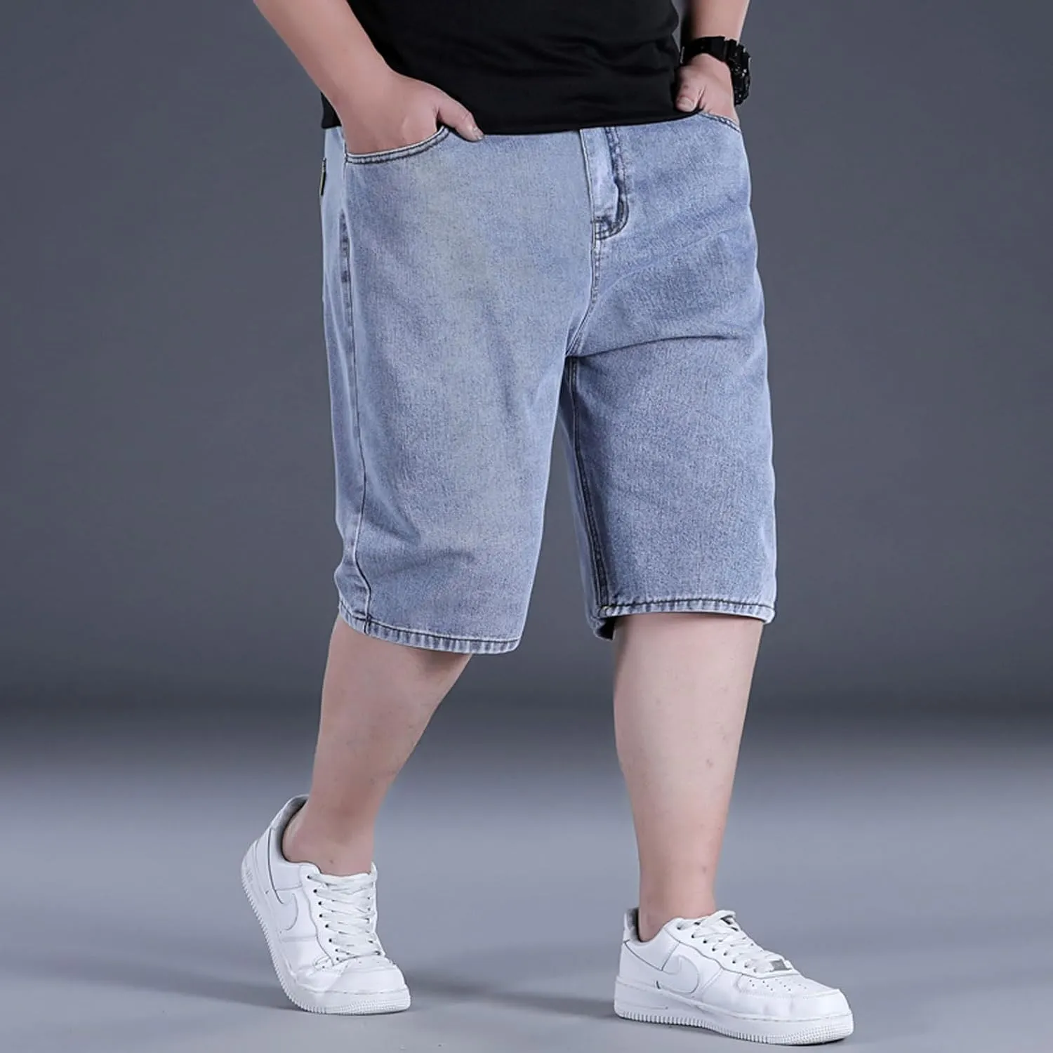 Jorts for Men Baggy Elastic Waist Pull On Denim Shorts Plus Size Straight Loose Jean Shorts Teen Boys Denim Jorts