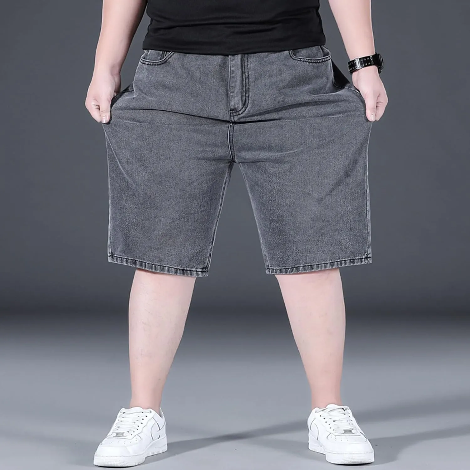 Jorts for Men Baggy Elastic Waist Pull On Denim Shorts Plus Size Straight Loose Jean Shorts Teen Boys Denim Jorts