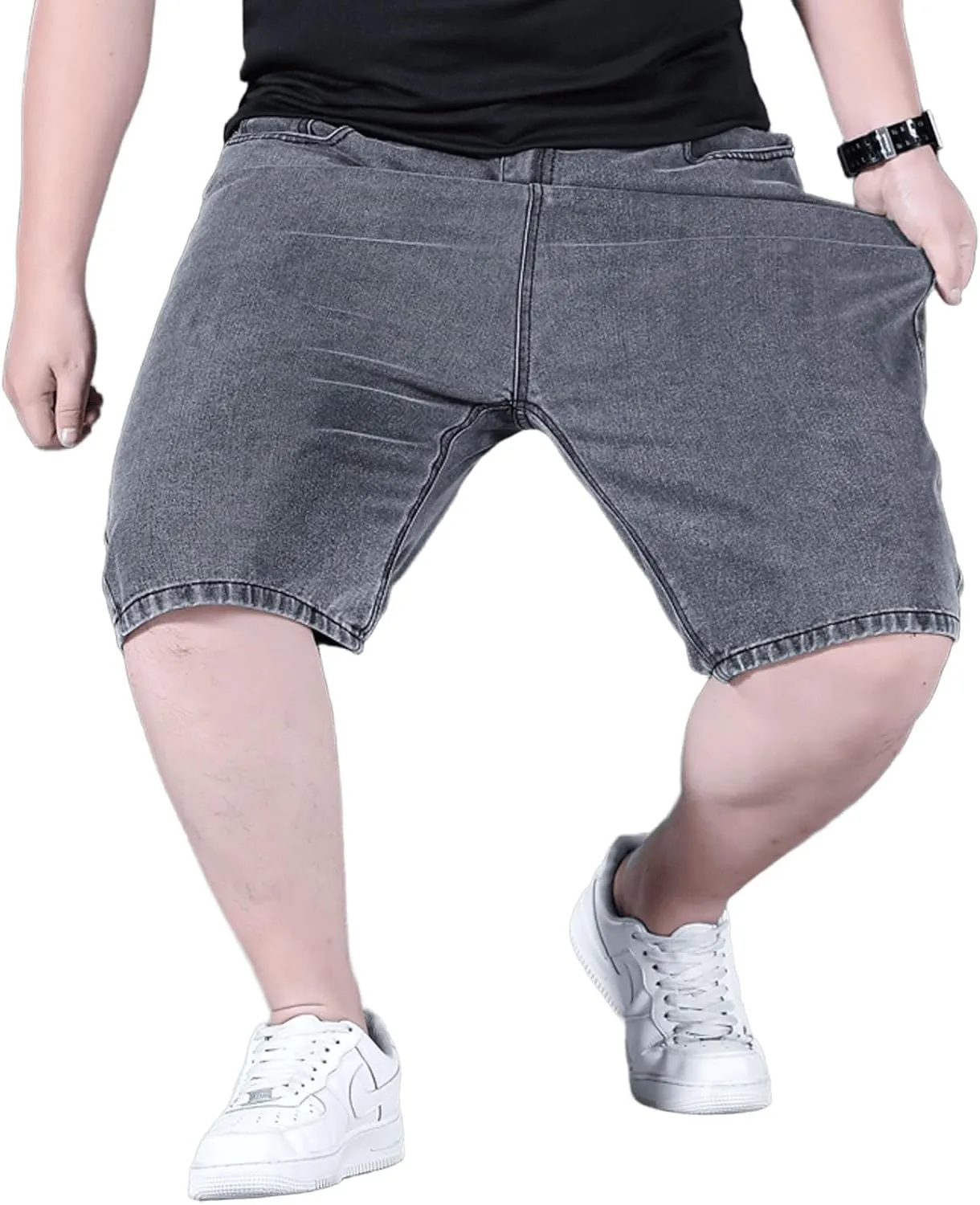 Jorts for Men Baggy Elastic Waist Pull On Denim Shorts Plus Size Straight Loose Jean Shorts Teen Boys Denim Jorts
