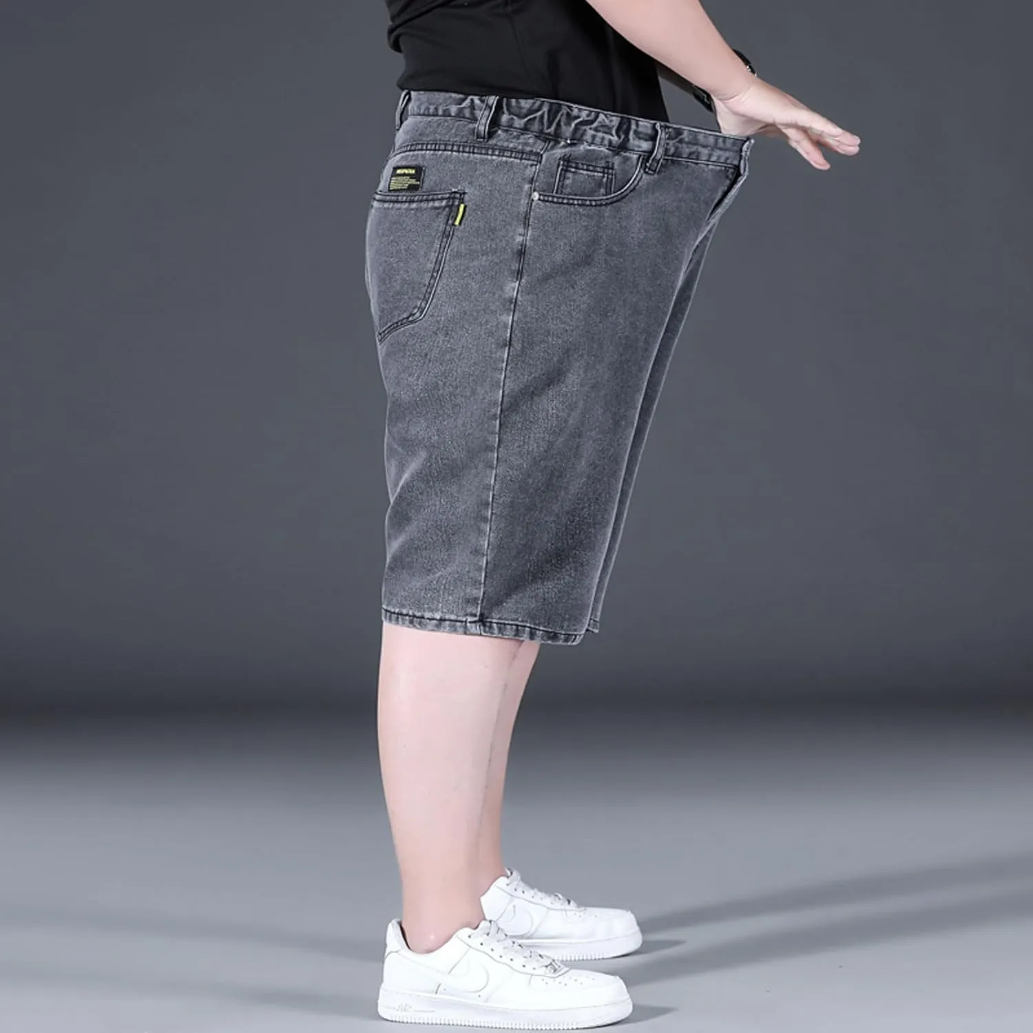 Jorts for Men Baggy Elastic Waist Pull On Denim Shorts Plus Size Straight Loose Jean Shorts Teen Boys Denim Jorts