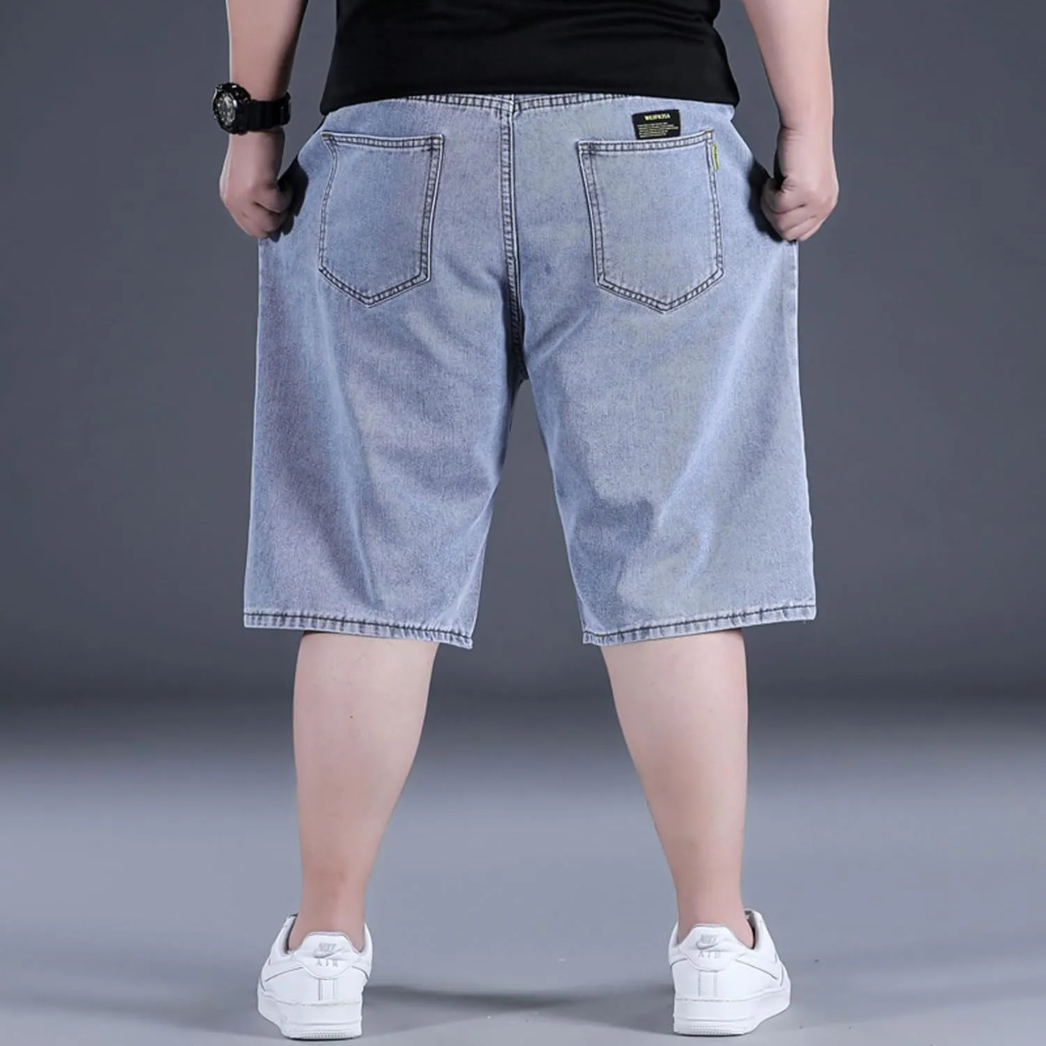 Jorts for Men Baggy Elastic Waist Pull On Denim Shorts Plus Size Straight Loose Jean Shorts Teen Boys Denim Jorts