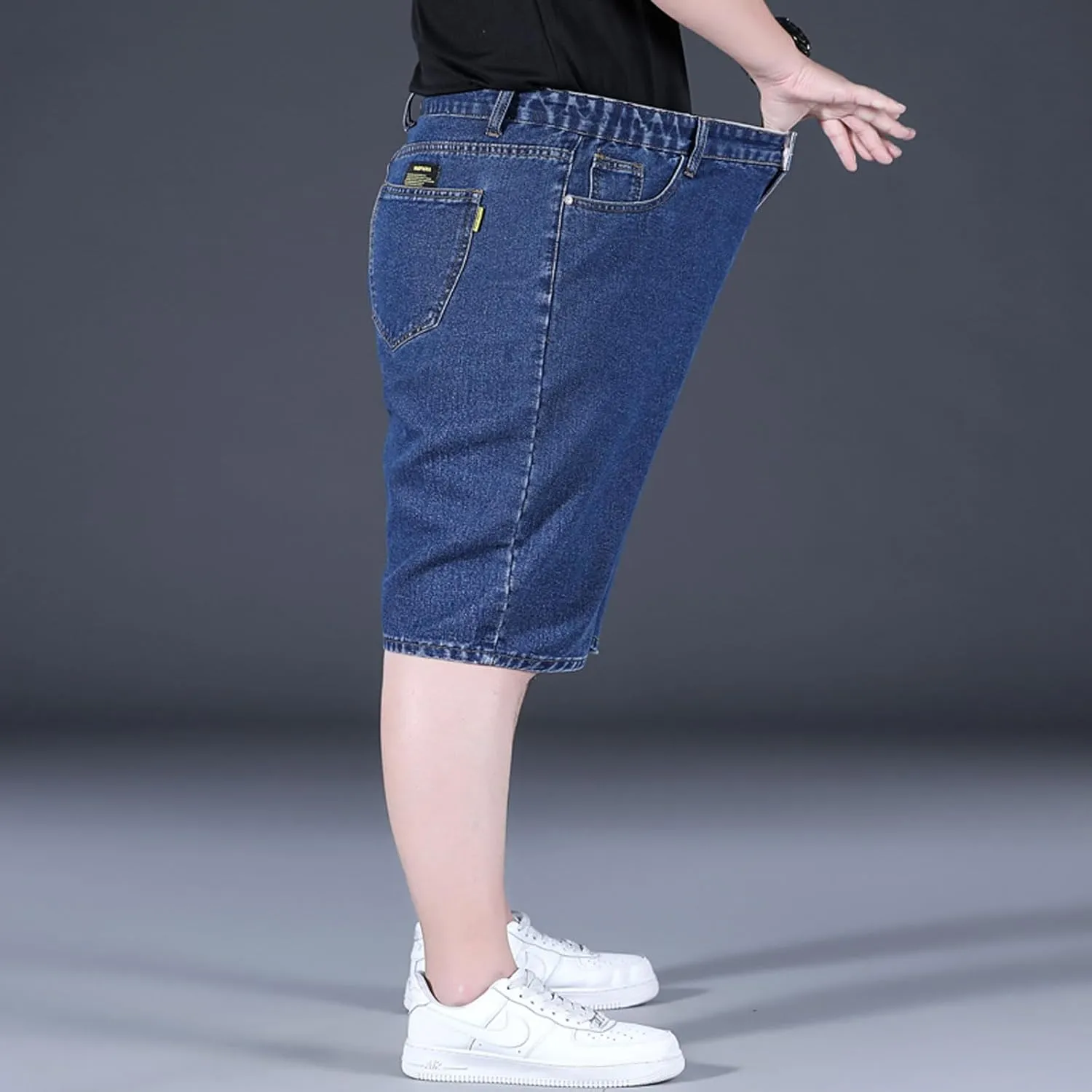 Jorts for Men Baggy Elastic Waist Pull On Denim Shorts Plus Size Straight Loose Jean Shorts Teen Boys Denim Jorts