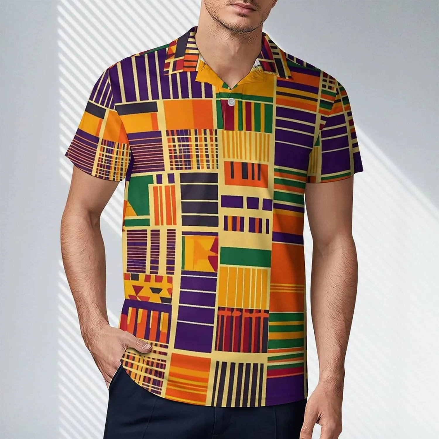 Kente Cloth Pattern Men's Polo-Shirt Regular-Fit Short Sleeve Sports Quick Dry Golf Tennis T-Shirt
