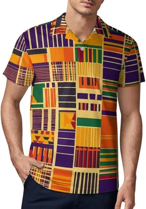 Kente Cloth Pattern Men's Polo-Shirt Regular-Fit Short Sleeve Sports Quick Dry Golf Tennis T-Shirt