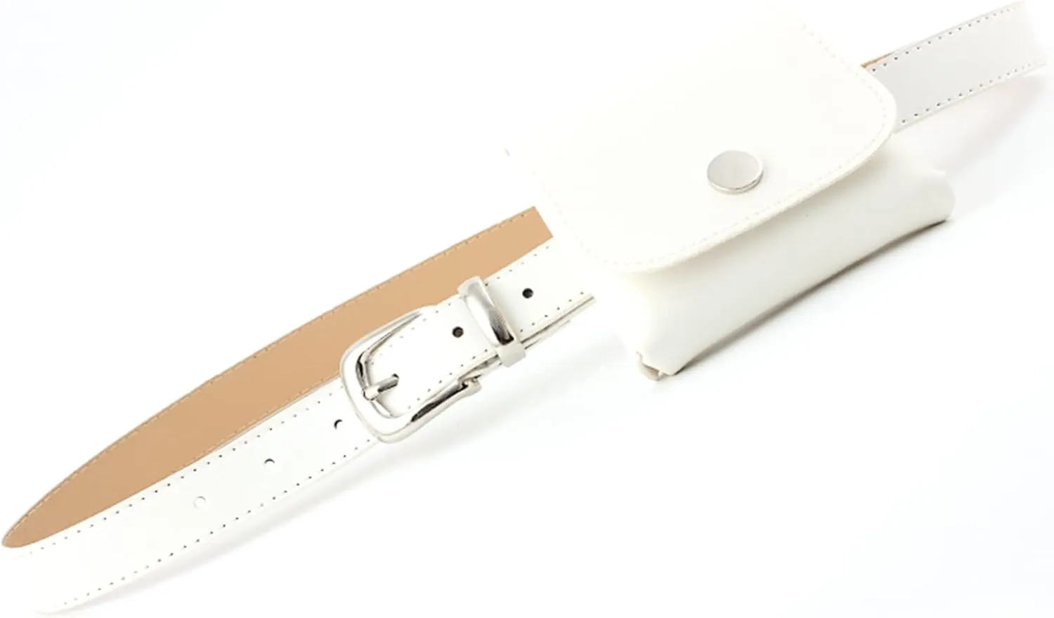 Kiench Women Fanny Pack PU Leather Belt Bag with Mini Waist Purse Coin Pouches US S M L XL XXL Waist Size 30-37", White