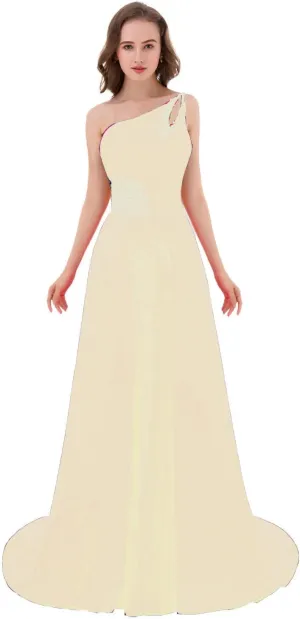 Kivary Long A Line Beaded One Shoulder Formal Corset Prom Evening Dresses