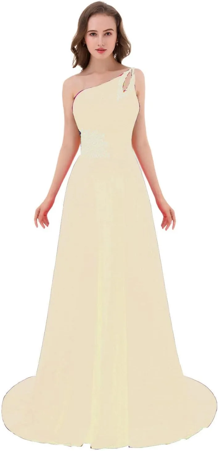 Kivary Long A Line Beaded One Shoulder Formal Corset Prom Evening Dresses