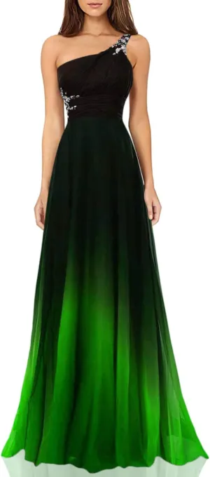 Kivary Sheer Beaded Halter Gradient Ombre Chiffon Long Prom Evening Dresses