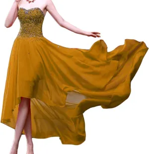 Kivary Women's Beaded High Low Chiffon Formal Prom Dresses Evening Gowns Sweetheart