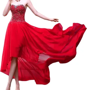 Kivary Women's Beaded High Low Chiffon Formal Prom Dresses Evening Gowns Sweetheart