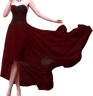 Kivary Women's Beaded High Low Chiffon Formal Prom Dresses Evening Gowns Sweetheart
