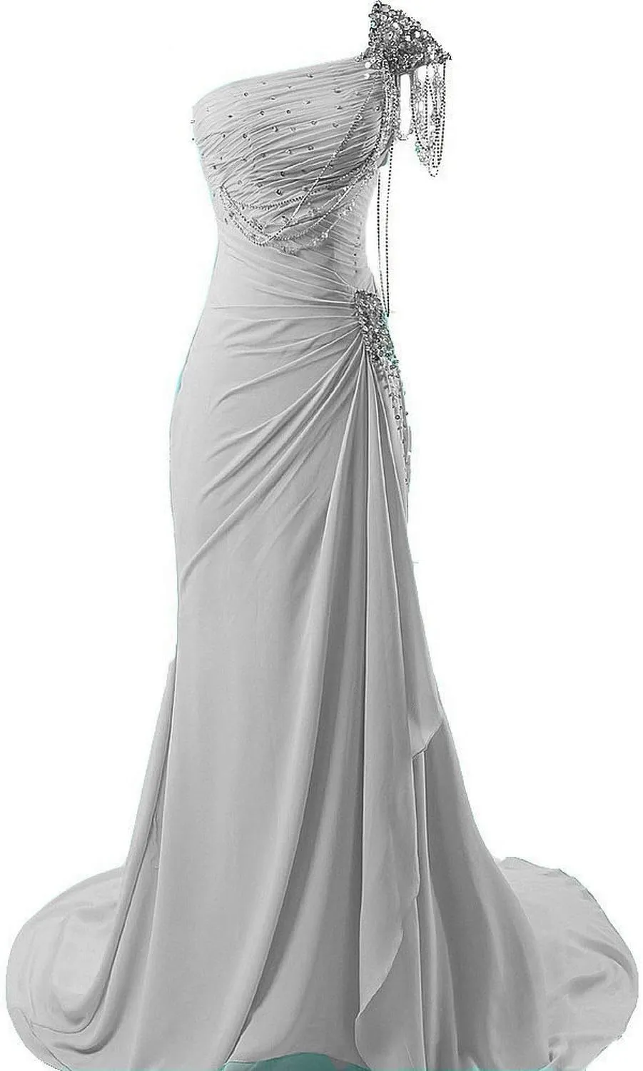Kivary Women's Beaded One Shoulder Crystals Chiffon Long Corset Prom Evening Dresses