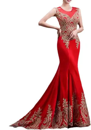 Kivary Women's Gold Lace Sexy Mermaid Sheer Formal Corset Prom Evening Dresses