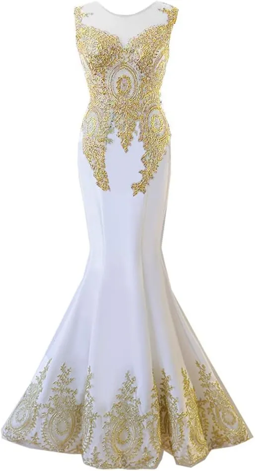 Kivary Women's Gold Lace Sexy Mermaid Sheer Formal Corset Prom Evening Dresses