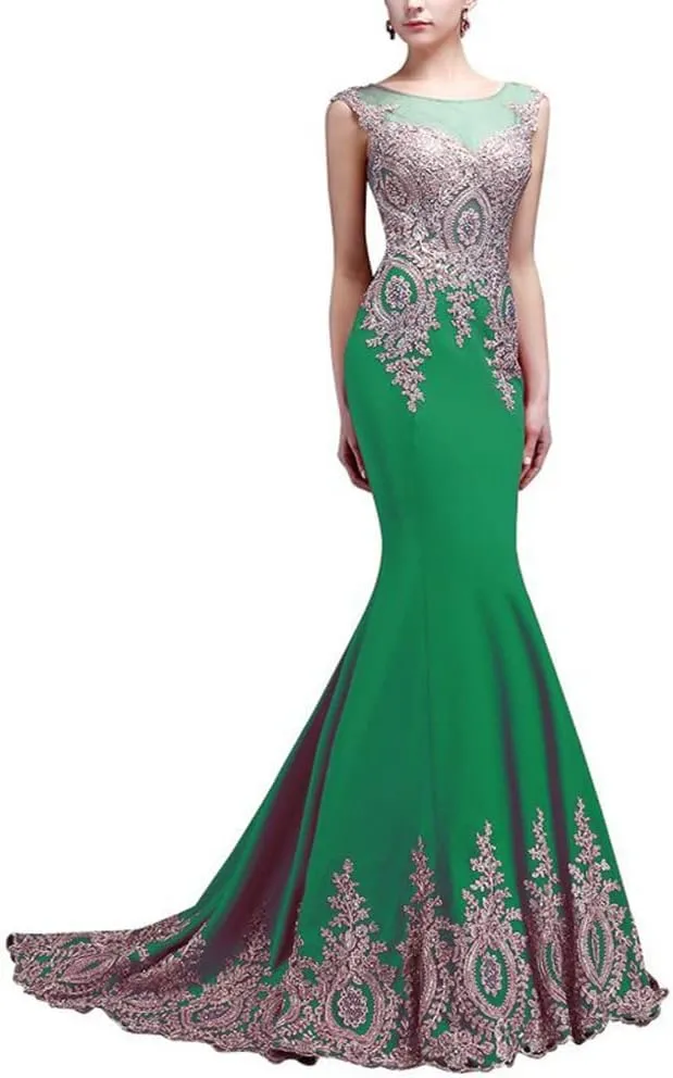 Kivary Women's Gold Lace Sexy Mermaid Sheer Formal Corset Prom Evening Dresses