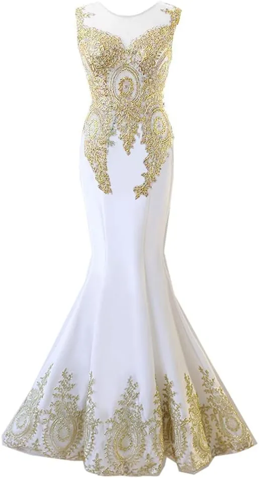 Kivary Women's Gold Lace Sexy Mermaid Sheer Formal Corset Prom Evening Dresses