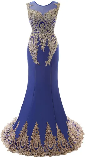 Kivary Women's Gold Lace Sexy Mermaid Sheer Formal Corset Prom Evening Dresses