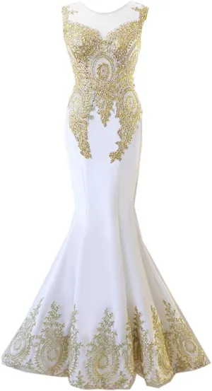 Kivary Women's Gold Lace Sexy Mermaid Sheer Formal Corset Prom Evening Dresses
