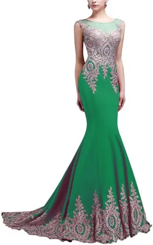 Kivary Women's Gold Lace Sexy Mermaid Sheer Formal Corset Prom Evening Dresses