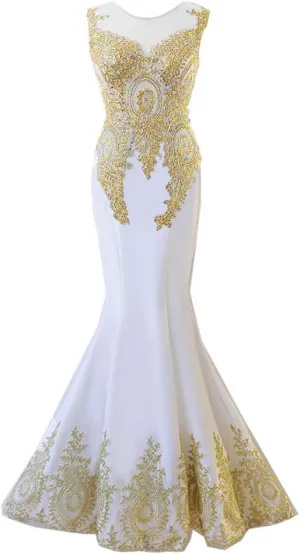 Kivary Women's Gold Lace Sexy Mermaid Sheer Formal Corset Prom Evening Dresses