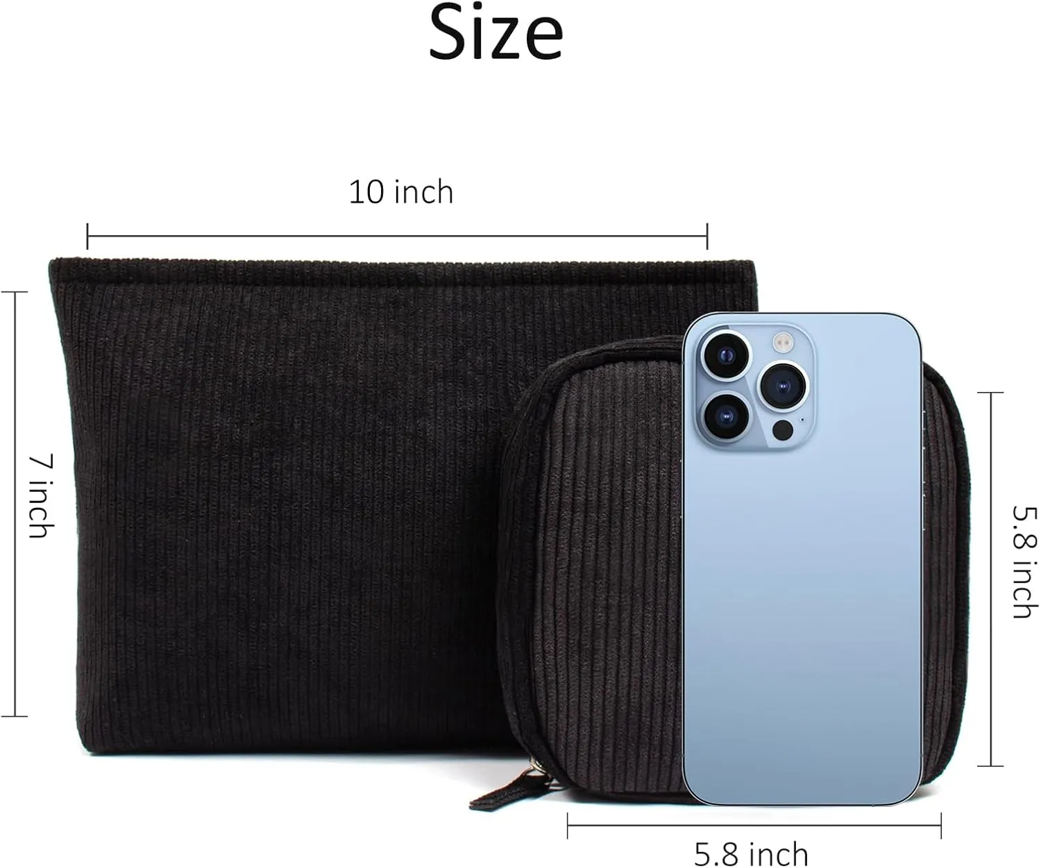 KOTORA 2 Pcs Corduroy Makeup Bag for Purse,Preppy Makeup Bags Travel Accessories,Small Makeup Bag with Zipper Makeup Bag Organizer Preppy Stuff,Coin Purse Essetnals Gifts for Women