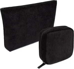 KOTORA 2 Pcs Corduroy Makeup Bag for Purse,Preppy Makeup Bags Travel Accessories,Small Makeup Bag with Zipper Makeup Bag Organizer Preppy Stuff,Coin Purse Essetnals Gifts for Women