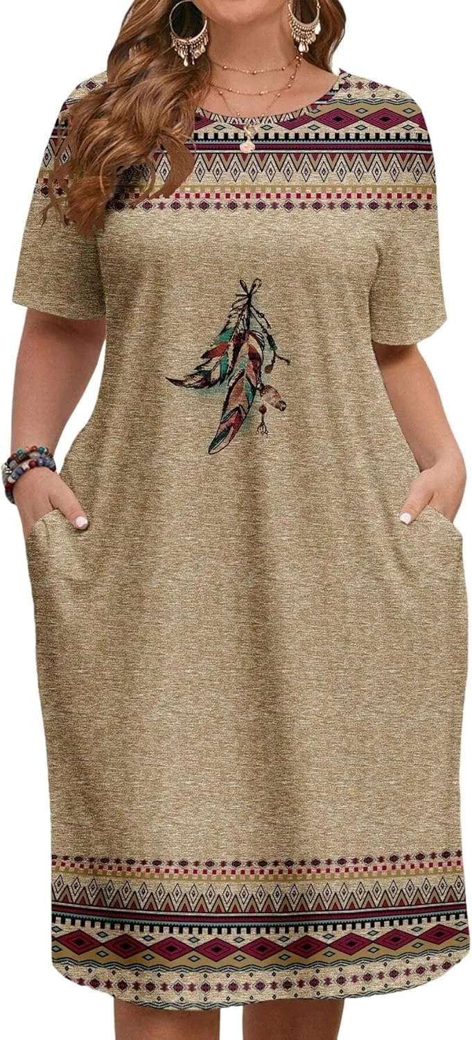 LALAGEN Women's 2025 Summer Dresses Plus Size Metric Print Sundress, Suitable for Summer