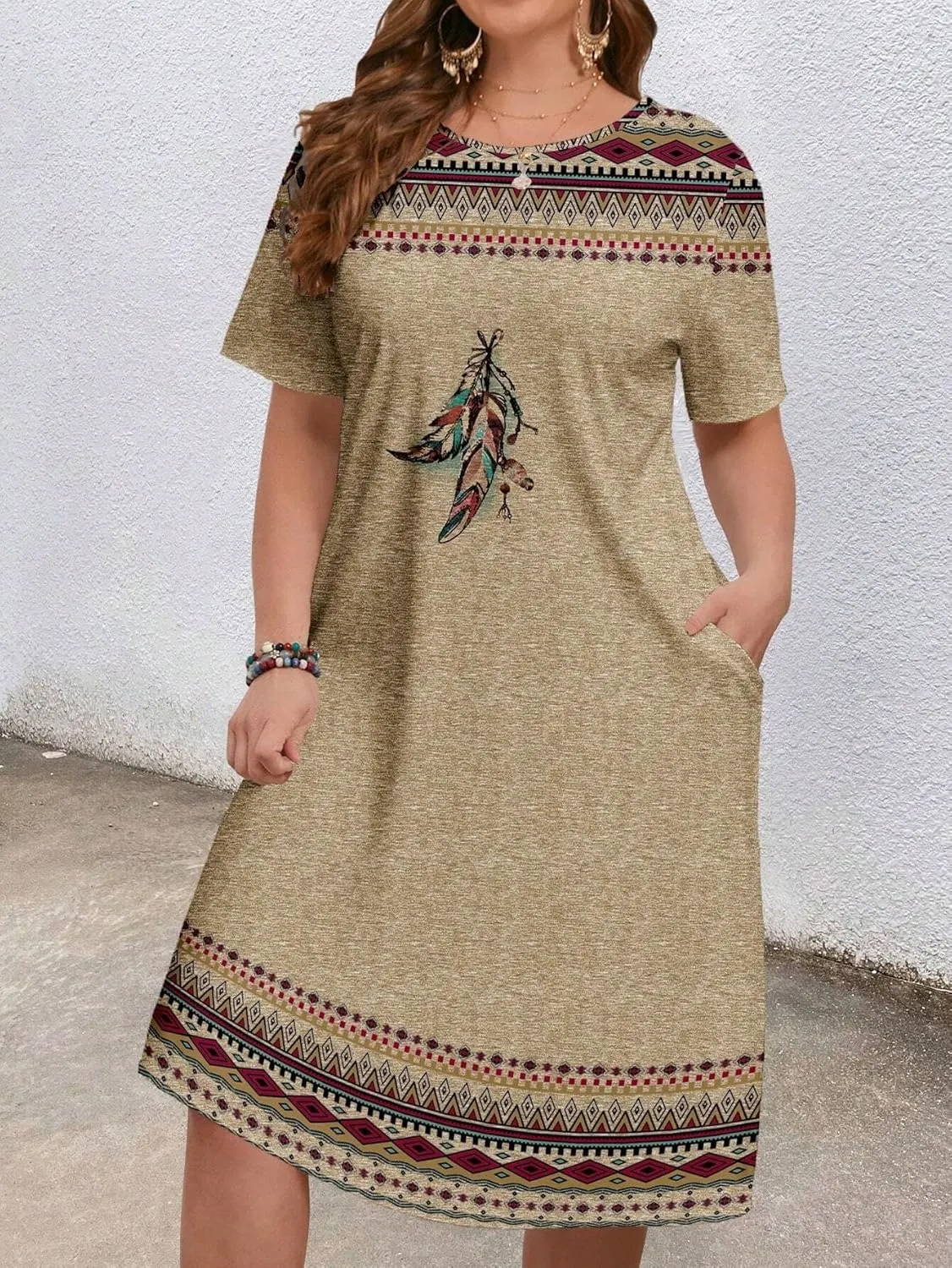 LALAGEN Women's 2025 Summer Dresses Plus Size Metric Print Sundress, Suitable for Summer