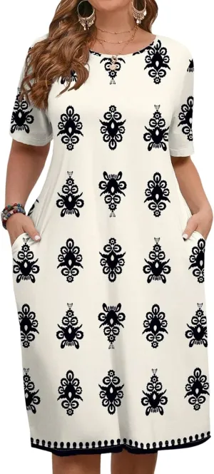 LALAGEN Women's 2025 Summer Dresses Plus Size Metric Print Sundress, Suitable for Summer
