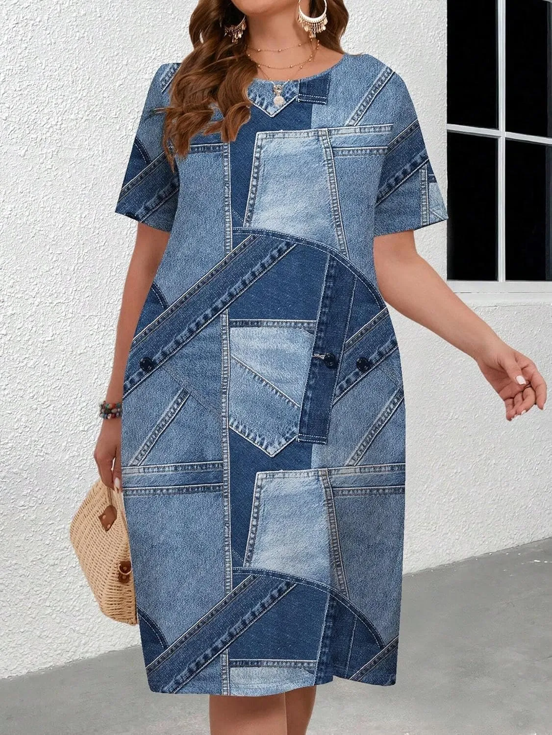 LALAGEN Women's 2025 Summer Dresses Plus Size Metric Print Sundress, Suitable for Summer