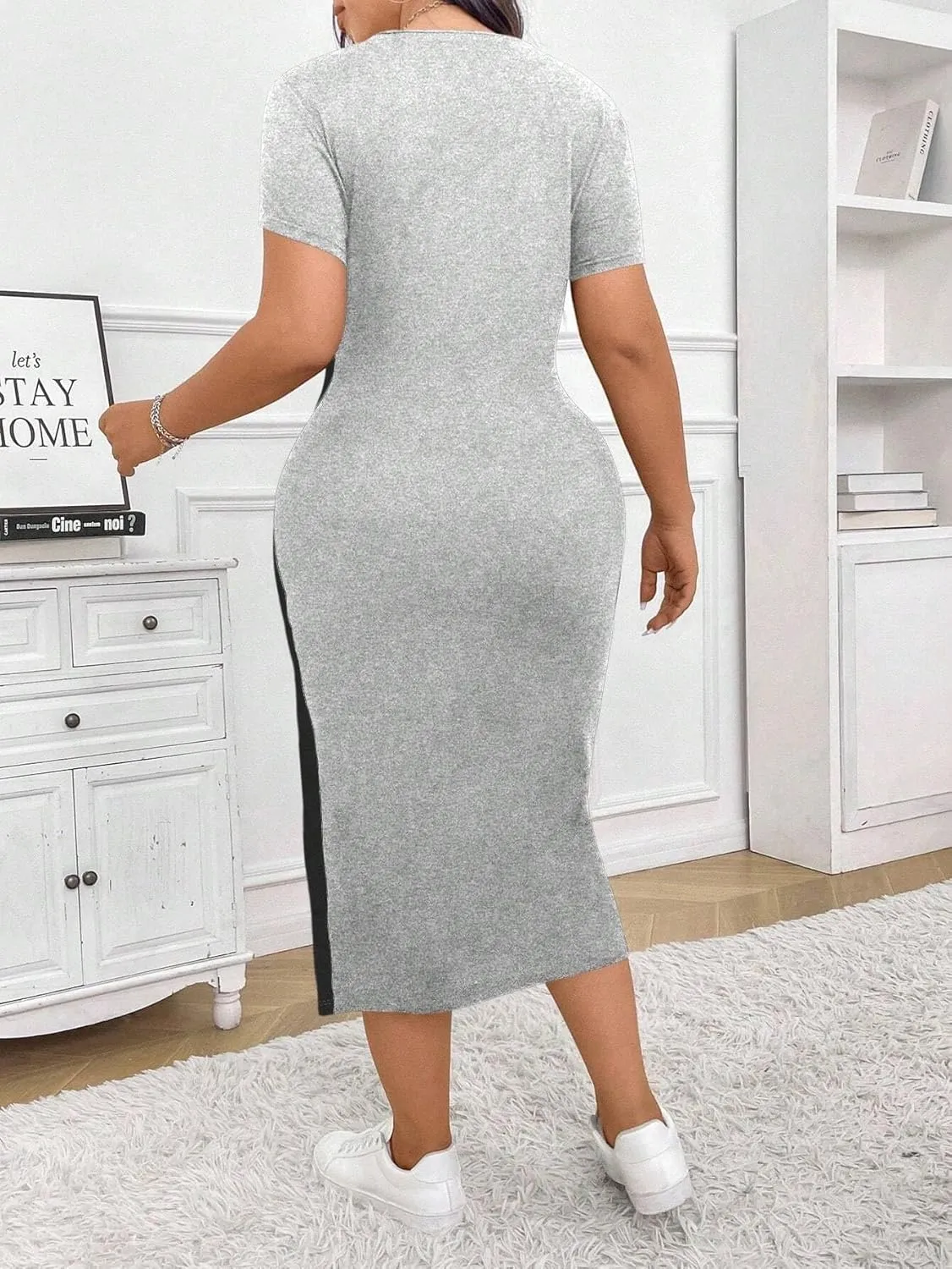 LALAGEN Women's 2025 Summer Dresses Women Plus Size Color Block Round Neck Dress, Summer Outfit