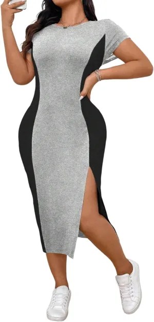 LALAGEN Women's 2025 Summer Dresses Women Plus Size Color Block Round Neck Dress, Summer Outfit