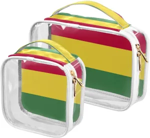 Large Clear Travel Toiletry Bag with Zippers, PVC Waterproof Travel Organizer, Bolivia Flag Plastic Tote Bags, 2 pcs